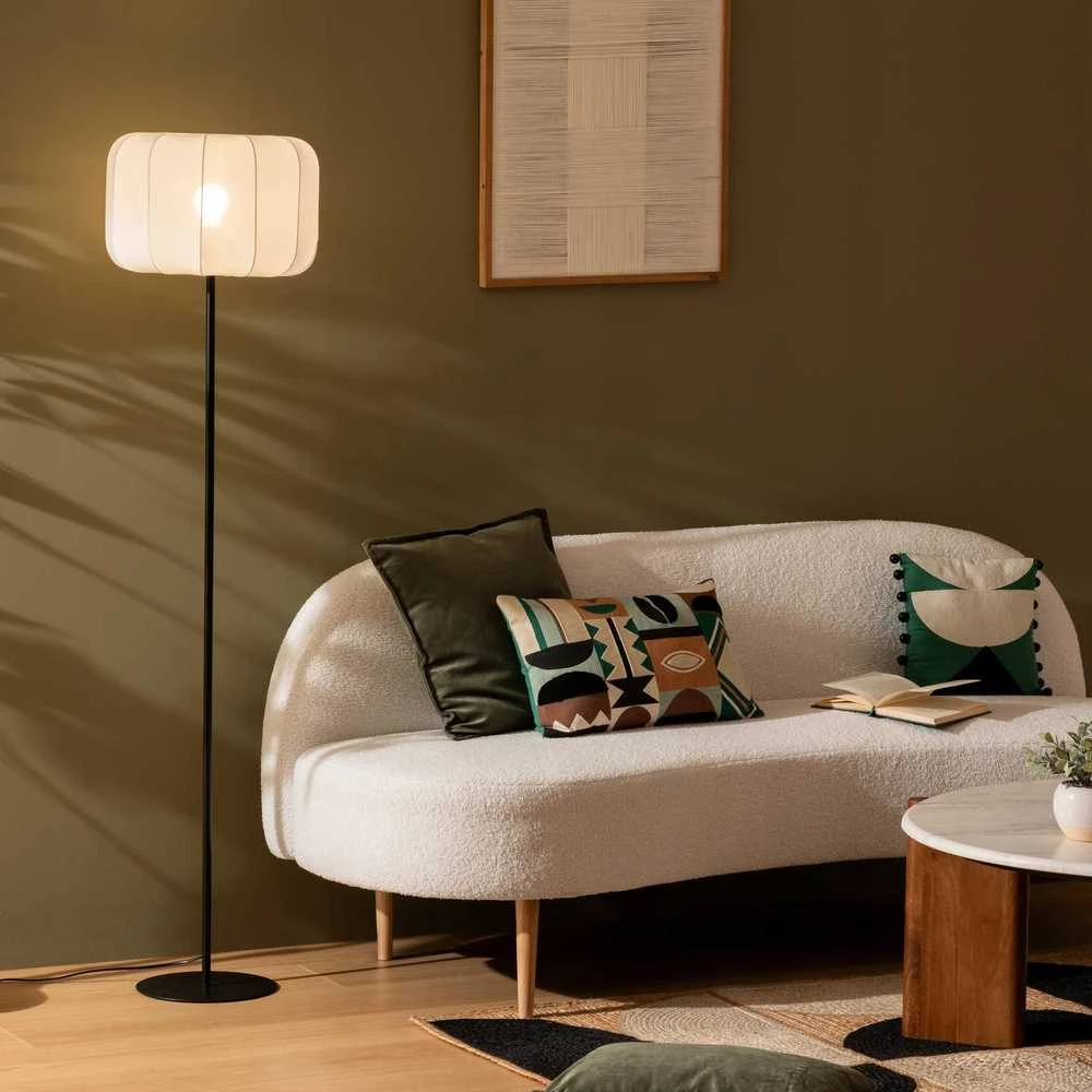Atmosphera Lamp Pastatomas šviestuvas svetainei TOBIE su medvilniniu gaubtu, Ø 37 x 150 cm