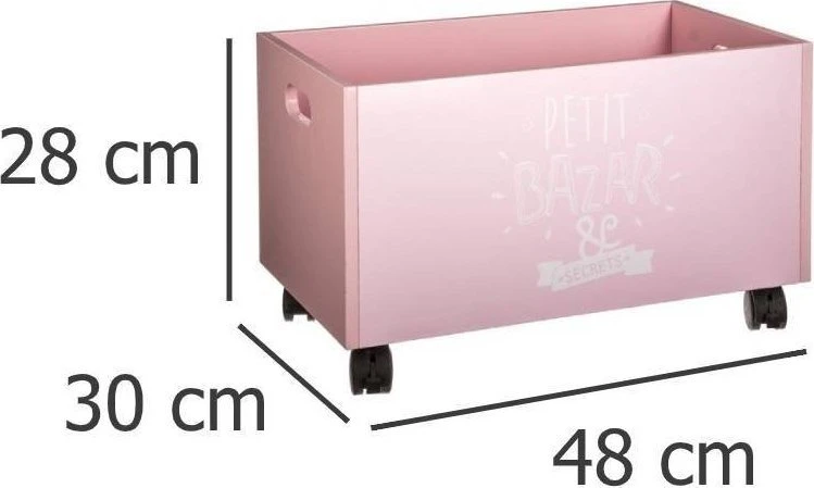 Atmosphera POJMENIK NA ZABAWKI ROŽINĖ KUFER NA KÓŁKACH 48x30