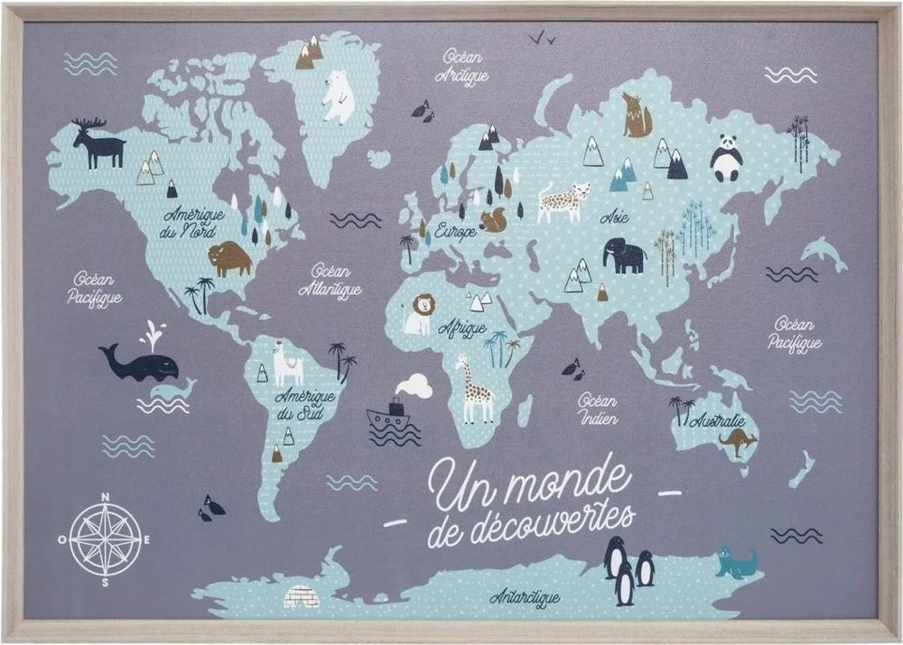 Atmosphera WORLD Pasaulio žemėlapis vaikams, sienų apdaila, 70x50 cm