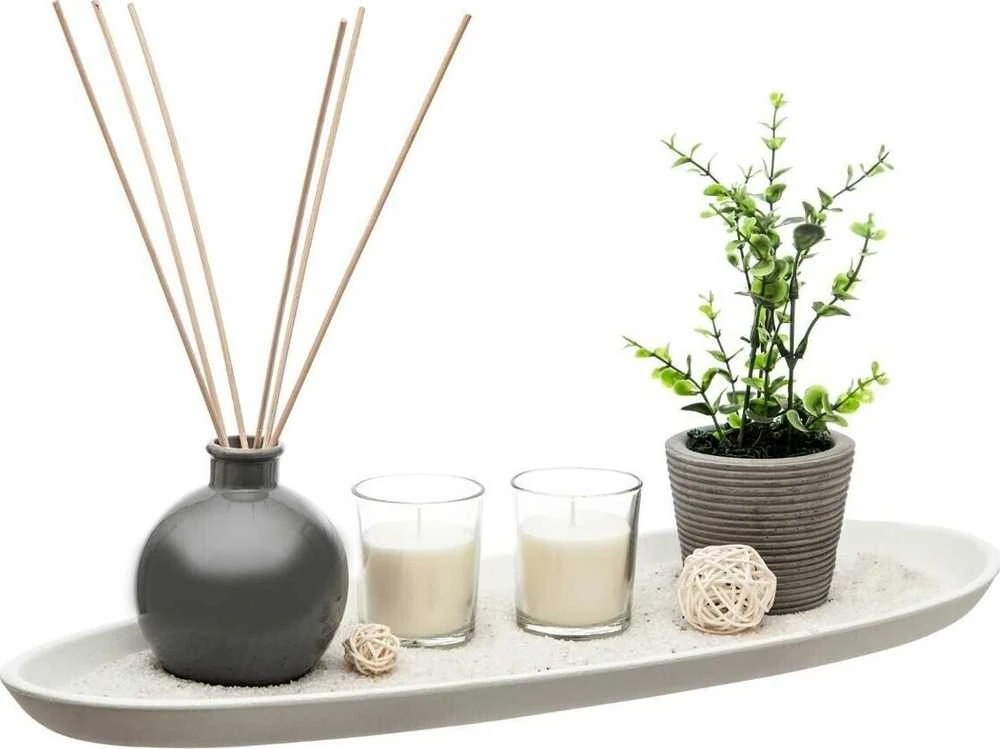 Atmosphera Accent Žvakidė ir smilkalų žvakidė, medinė lėkštė su dekoratyviniu akcentu