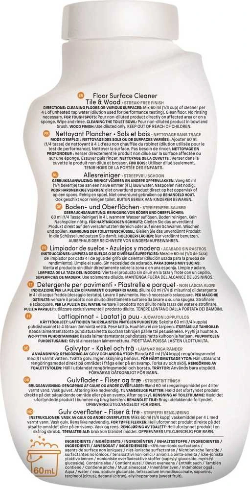 „Attitude“ grindų valiklis (medienai ir terakotai) su citrinų žievelėmis, 1050 ml
