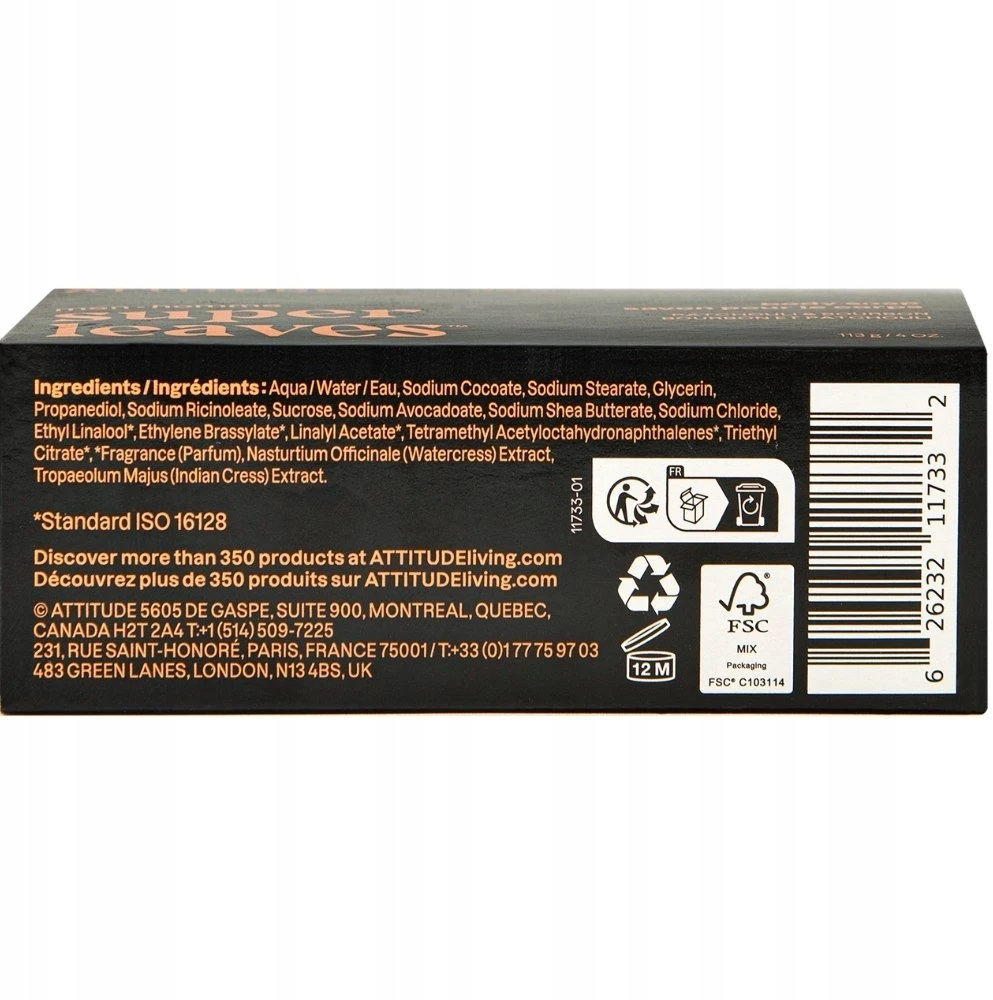 Attitude Attitude SUPER LEAVES, Kūno muilas, vyrams - Pacūlis ir burbonas, 113 g