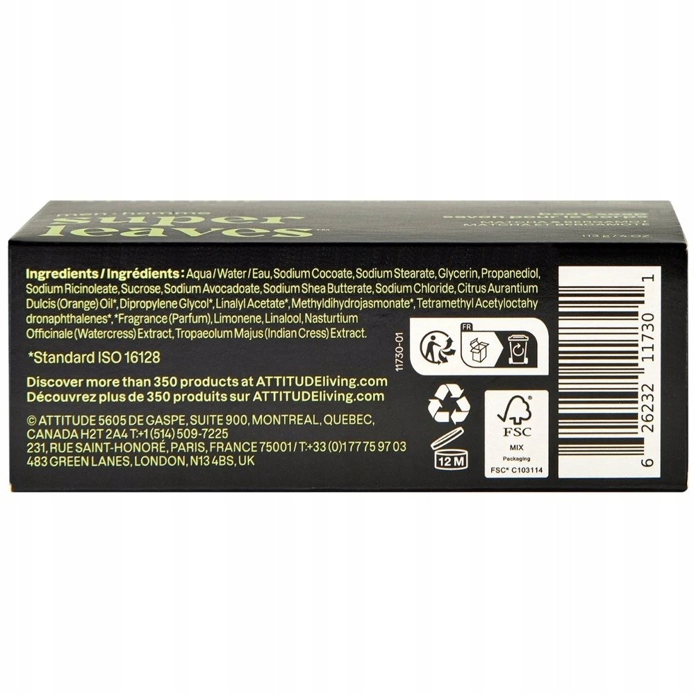 Attitude Attitude SUPER LEAVES, Kūno muilas, vyrams - Matcha ir Bergamot, 113 g