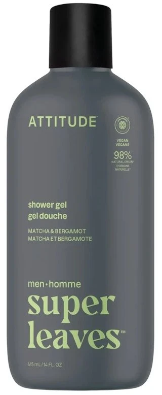 „Attitude Attitude SUPER LEAVES“ dušo želė vyrams – mača ir bergamotė, 415 ml