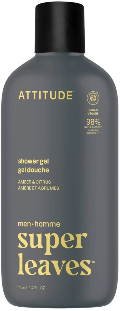 „Attitude Attitude SUPER LEAVES“ dušo želė vyrams – gintaro ir citrusinių vaisių aromatas, 415 ml