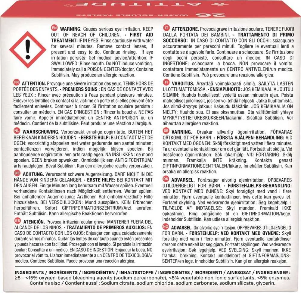 Attitude indaplovės skirtukai Tirpūs paketėliai (26 vnt), 520 g