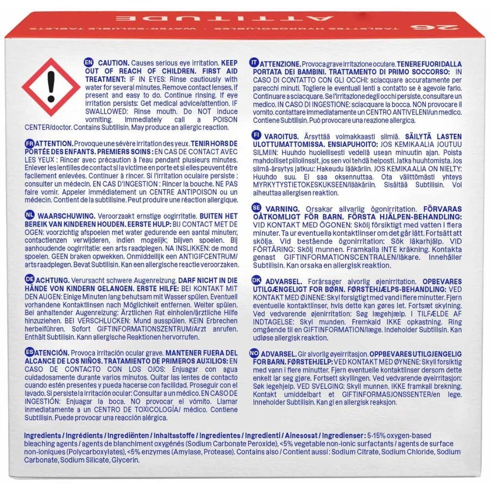 Attitude indaplovės skirtukai Tirpūs paketėliai (26 vnt), 520 g