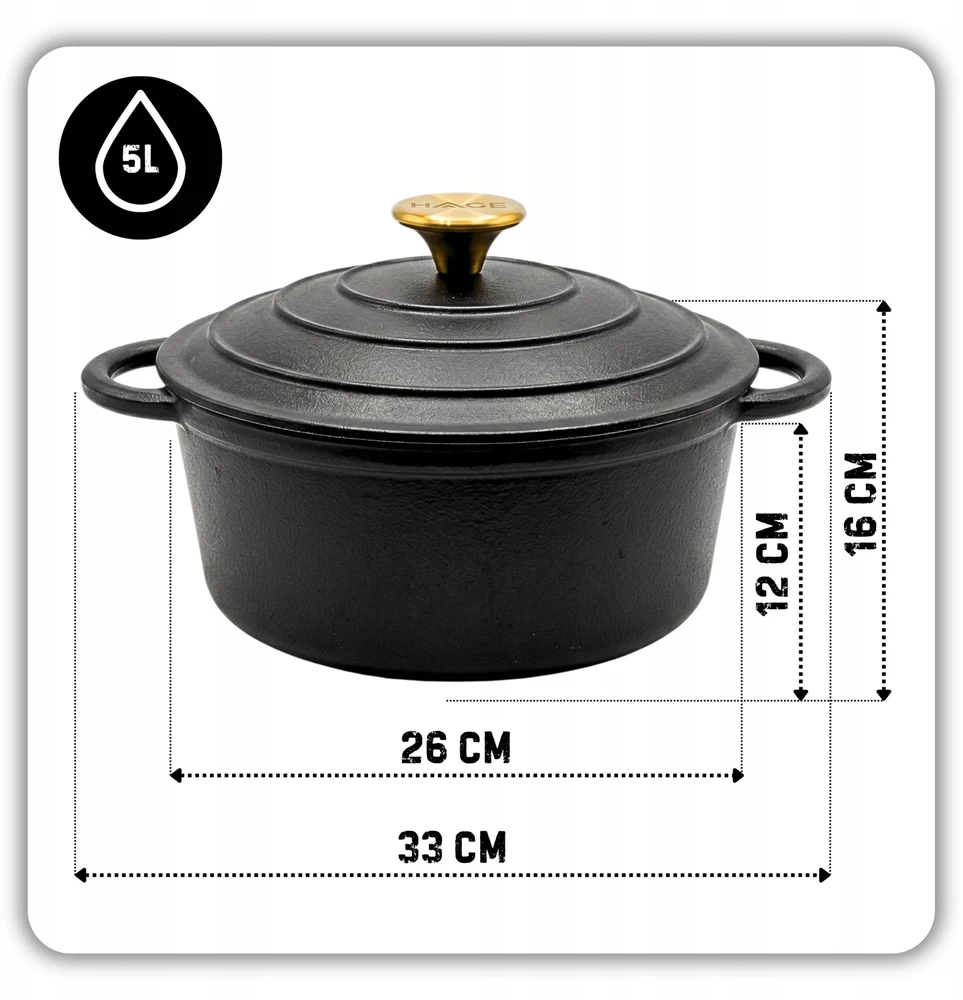 Atusa EMALINIS KETUS PUODAS 26cm 5L HAGE MAT Juodas