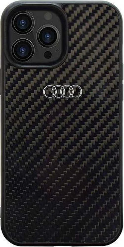 Audi Carbon Fiber Apple iPhone 14 Pro 6.1″ juodos spalvos kietas dėklas AU-TPUPCIP14P-R8/D2-BK