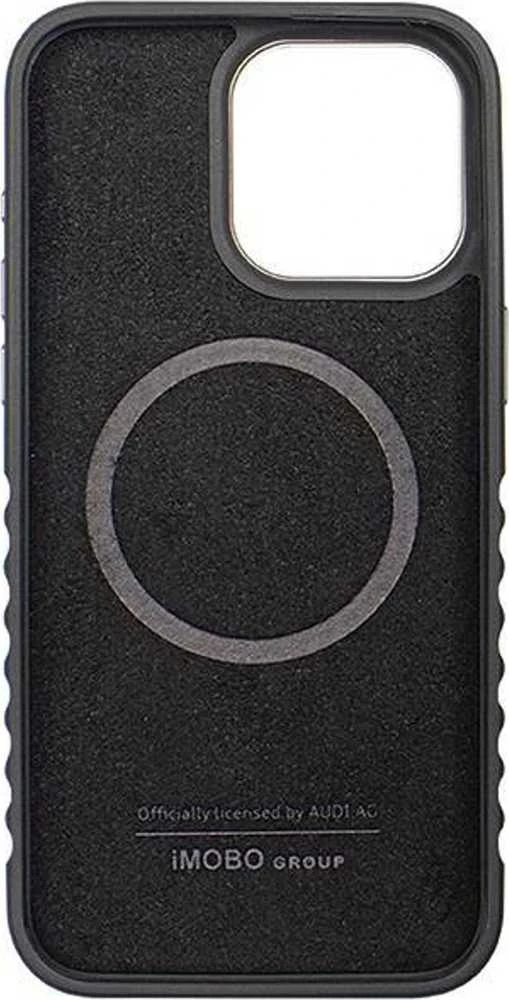 Audi Genuine Leather MagSafe Apple iPhone15 Pro Max 6.7″ juodos spalvos-red kietas dėklas AU-TPUPCMIP15P