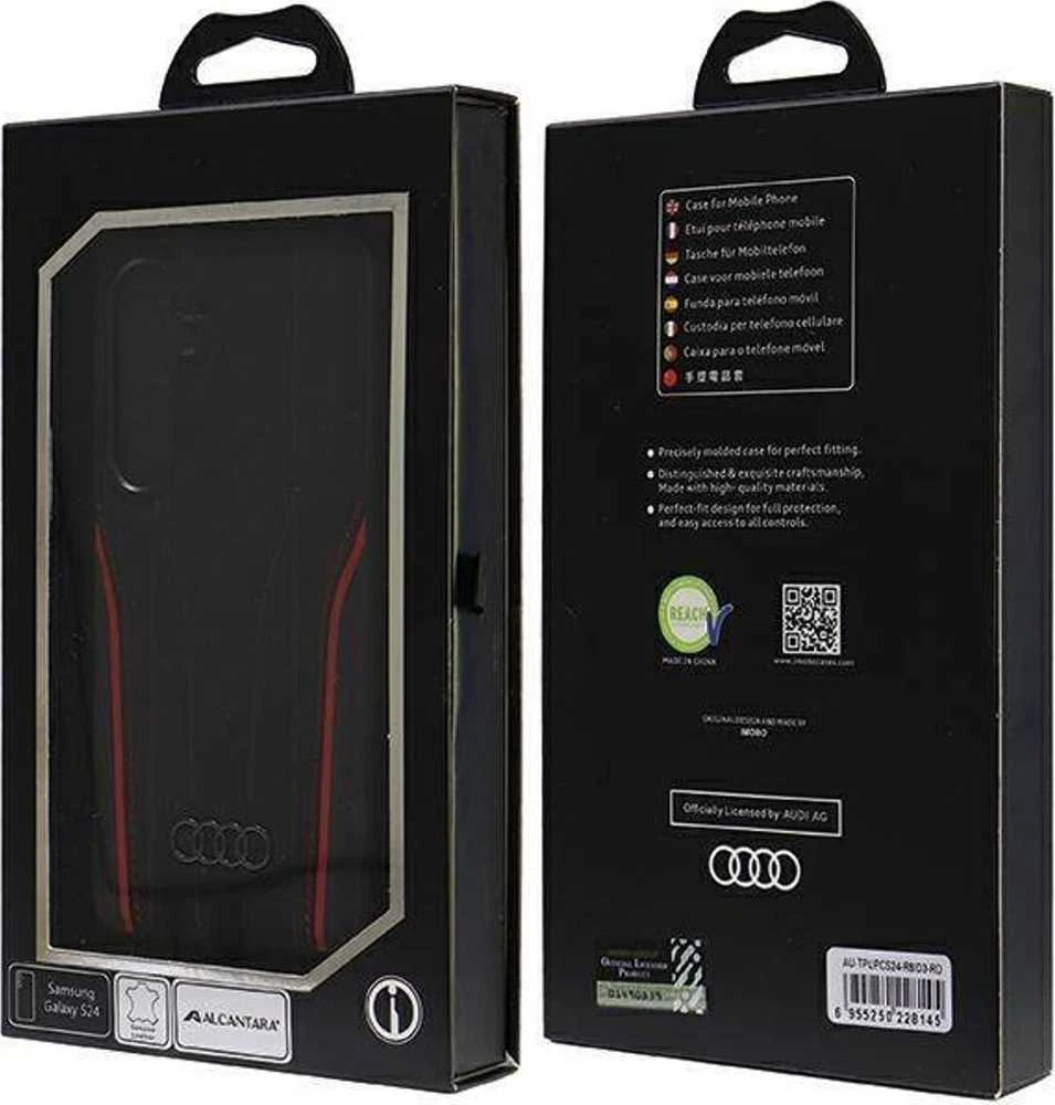 Audi Genuine Leather MagSafe S24 S921 juodos spalvos-red kietas dėklas AU-TPUPCS24-R8/D3-RD