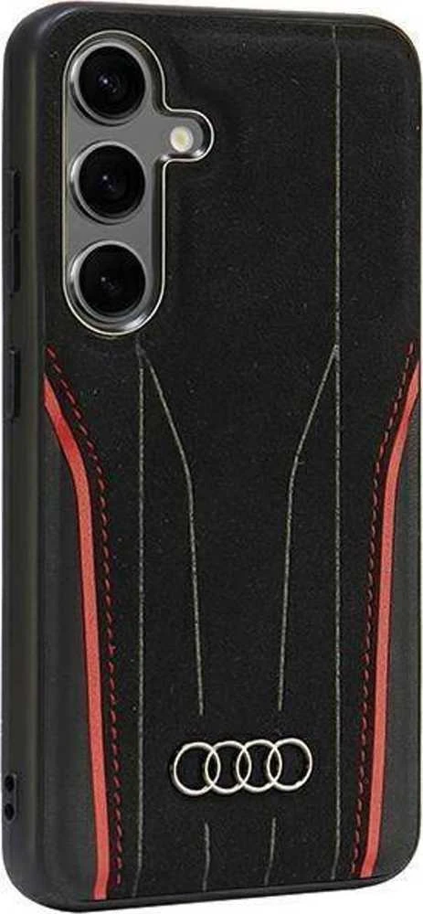 Audi Genuine Leather MagSafe S24 S921 juodos spalvos-red kietas dėklas AU-TPUPCS24-R8/D3-RD
