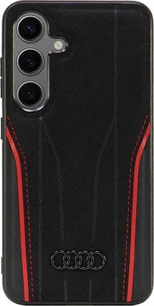 Audi Genuine Leather MagSafe S24 S921 juodos spalvos-red kietas dėklas AU-TPUPCS24-R8/D3-RD