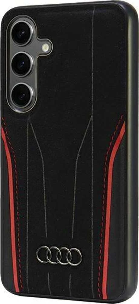 Audi Genuine Leather MagSafe S24 S921 juodos spalvos-red kietas dėklas AU-TPUPCS24-R8/D3-RD