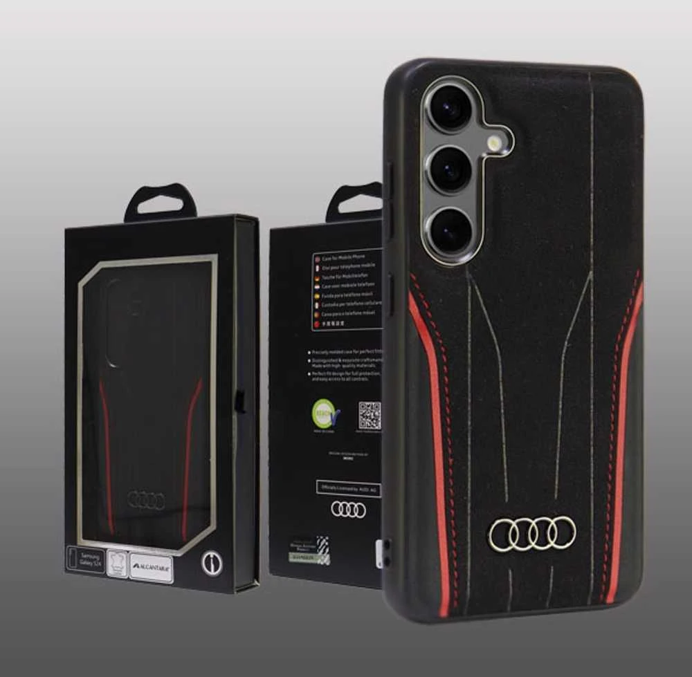 Audi Genuine Leather MagSafe S24 S921 juodos spalvos-red kietas dėklas AU-TPUPCS24-R8/D3-RD