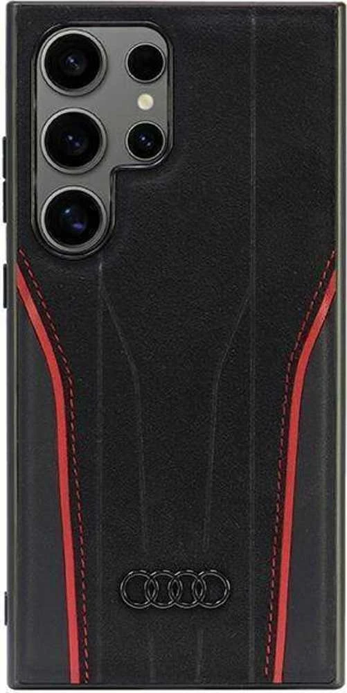 Audi Genuine Leather MagSafe S24 Ultra S928 juodos spalvos-red kietas dėklas AU-TPUPCS24U-R8/D3-RD