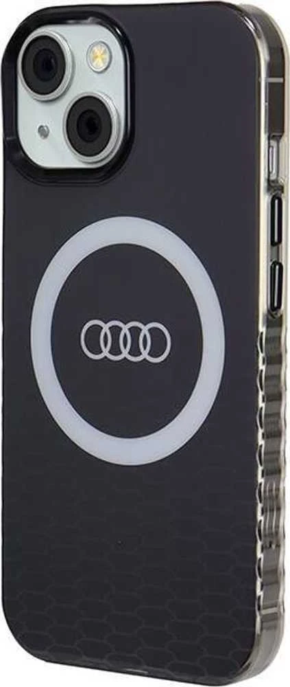 Audi IML Big Logo MagSafe Dėklas Apple iPhone 15 / 14 / 13 6.1″ juodos spalvos hardcase AU-IMLMIP15-Q5/D2-BK