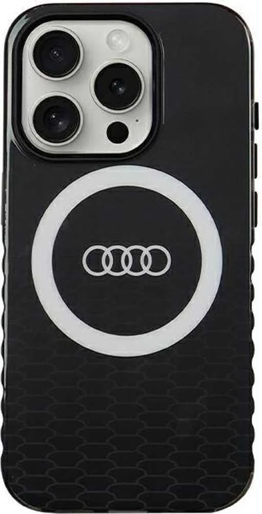 Audi IML Big Logo MagSafe Dėklas Apple iPhone 15 Pro 6.1″ juodos spalvos hardcase AU-IMLMIP15P-Q5/D2-BK