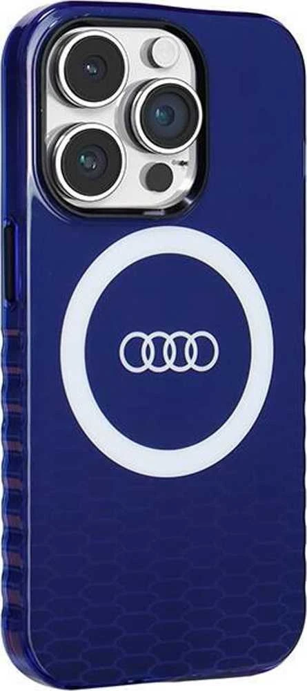 Audi IML Big Logo MagSafe Dėklas Apple iPhone 14 Pro 6.1″ mėlynos spalvos hardcase AU-IMLMIP14P-Q5/D2-BE