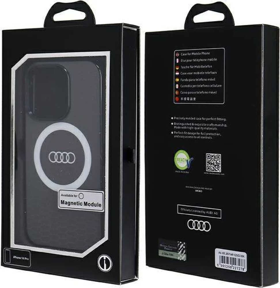 Audi IML Big Logo MagSafe Dėklas Apple iPhone 14 Pro 6.1″ juodos spalvos hardcase AU-IMLMIP14P-Q5/D2-BK