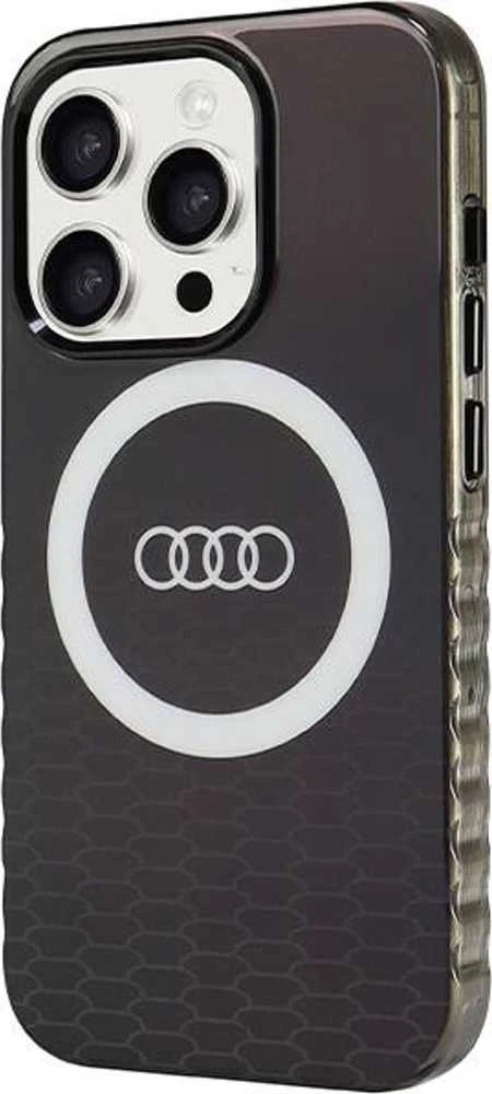 Audi IML Big Logo MagSafe Dėklas Apple iPhone 15 Pro 6.1″ juodos spalvos hardcase AU-IMLMIP15P-Q5/D2-BK