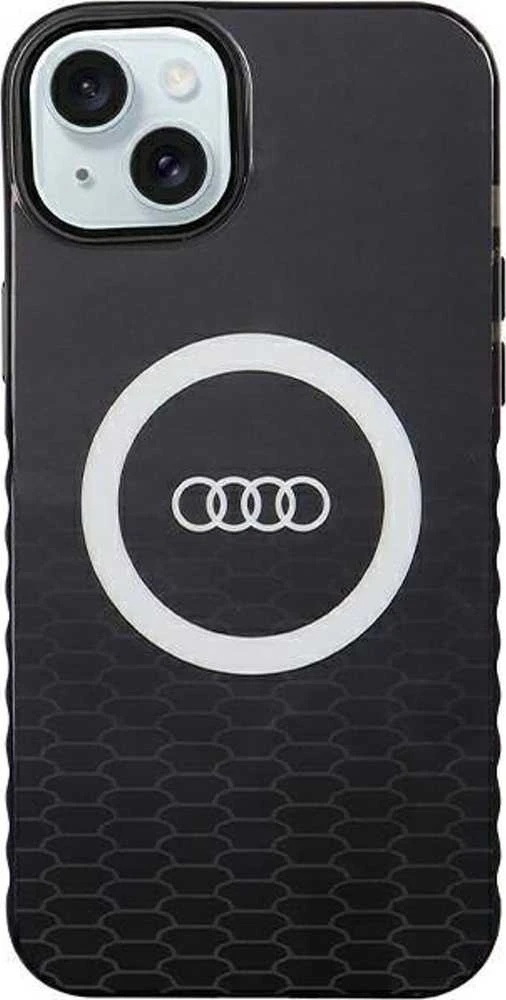 Audi IML Big Logo MagSafe Dėklas Apple iPhone 15 Plus / 14 Plus 6.7″ juodos spalvos hardcase AU-IMLMIP15M-Q5/D2