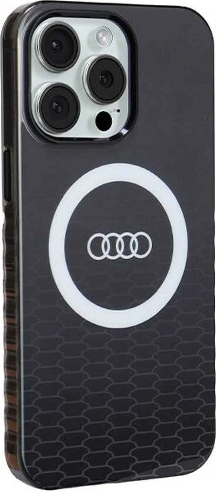 Audi IML Big Logo MagSafe Dėklas Apple iPhone 15 Pro Max 6.7″ juodos spalvos hardcase AU-IMLMIP15PM-Q5/D2-BK