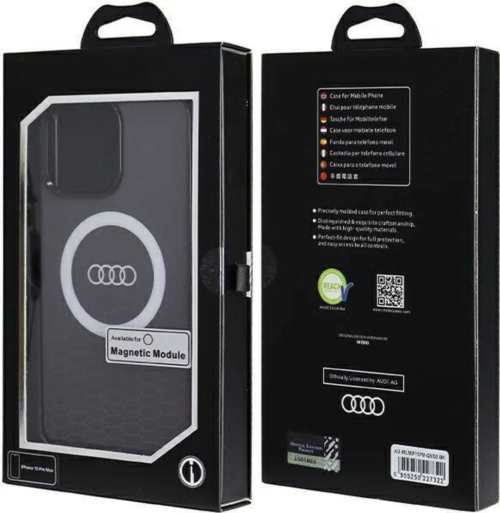 Audi IML Big Logo MagSafe Dėklas Apple iPhone 15 Pro Max 6.7″ juodos spalvos hardcase AU-IMLMIP15PM-Q5/D2-BK