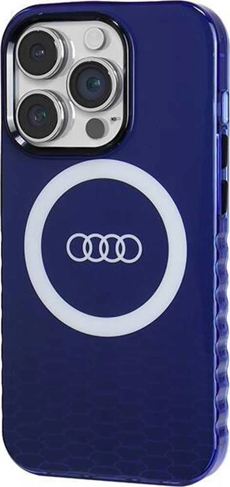 Audi IML Big Logo MagSafe Dėklas Apple iPhone 14 Pro 6.1″ mėlynos spalvos hardcase AU-IMLMIP14P-Q5/D2-BE