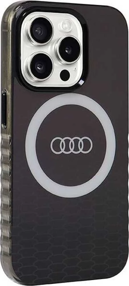 Audi IML Big Logo MagSafe Dėklas Apple iPhone 15 Pro 6.1″ juodos spalvos hardcase AU-IMLMIP15P-Q5/D2-BK
