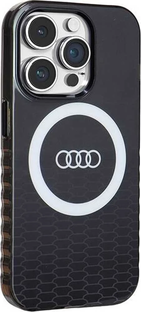 Audi IML Big Logo MagSafe Dėklas Apple iPhone 14 Pro 6.1″ juodos spalvos hardcase AU-IMLMIP14P-Q5/D2-BK