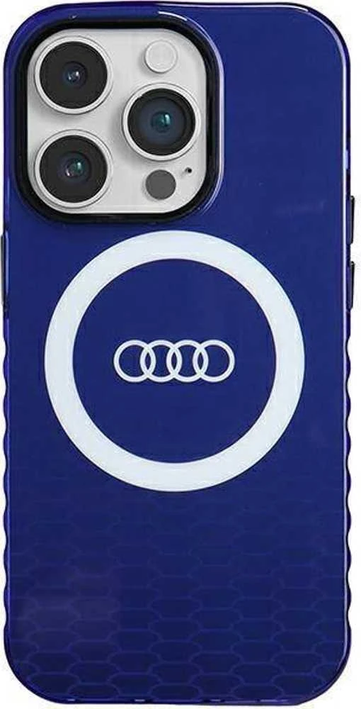 Audi IML Big Logo MagSafe Dėklas Apple iPhone 14 Pro 6.1″ mėlynos spalvos hardcase AU-IMLMIP14P-Q5/D2-BE