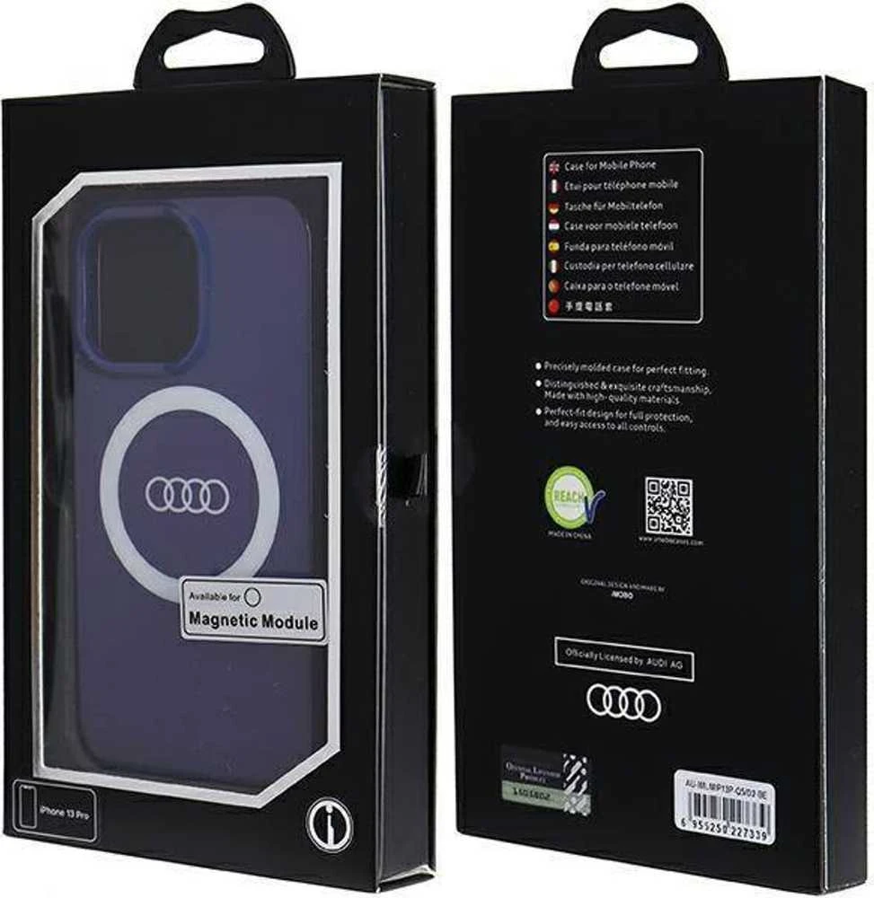 Audi IML Big Logo MagSafe Dėklas Apple iPhone 13 Pro / 13 6.1″ mėlynos spalvos hardcase AU-IMLMIP13P-Q5/D