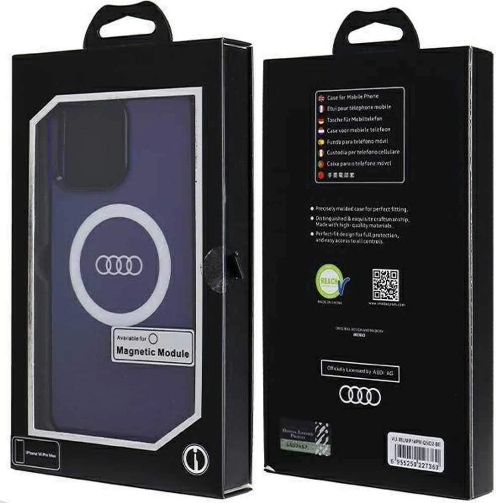Audi IML Big Logo MagSafe Dėklas Apple iPhone 14 Pro Max 6.7″ mėlynos spalvos hardcase AU-IMLMIP14PM-Q5/D