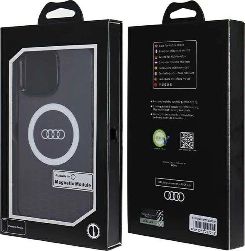 Audi IML Big Logo MagSafe Dėklas Apple iPhone 14 Pro Max 6.7″ juodos spalvos hardcase AU-IMLMIP14PM-Q5/D2-BK