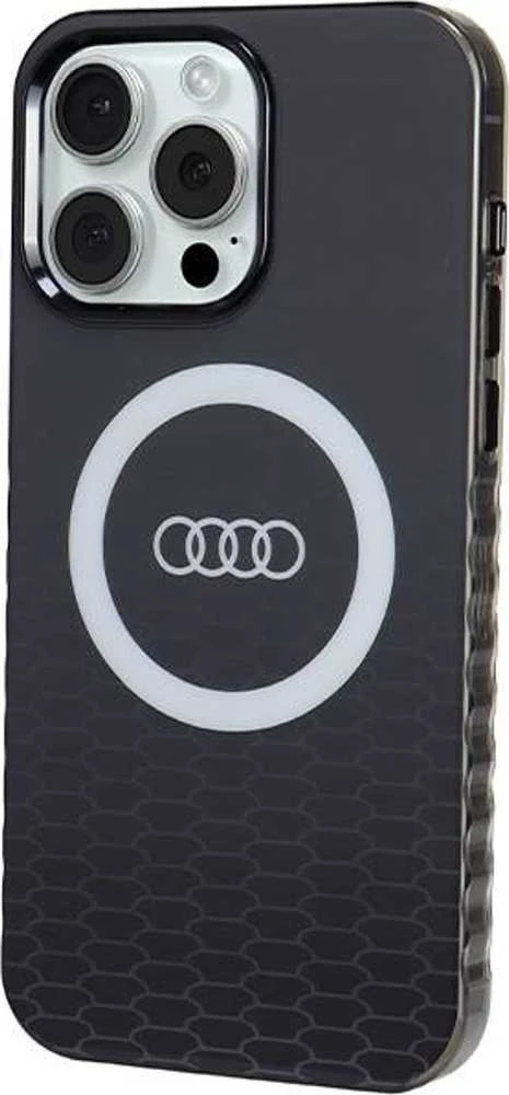 Audi IML Big Logo MagSafe Dėklas Apple iPhone 15 Pro Max 6.7″ juodos spalvos hardcase AU-IMLMIP15PM-Q5/D2-BK