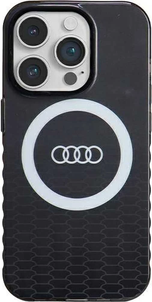 Audi IML Big Logo MagSafe Dėklas Apple iPhone 14 Pro 6.1″ juodos spalvos hardcase AU-IMLMIP14P-Q5/D2-BK