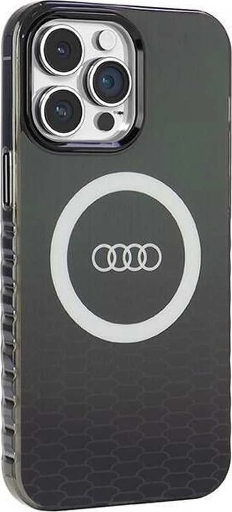 Audi IML Big Logo MagSafe Dėklas Apple iPhone 14 Pro Max 6.7″ juodos spalvos hardcase AU-IMLMIP14PM-Q5/D2-BK