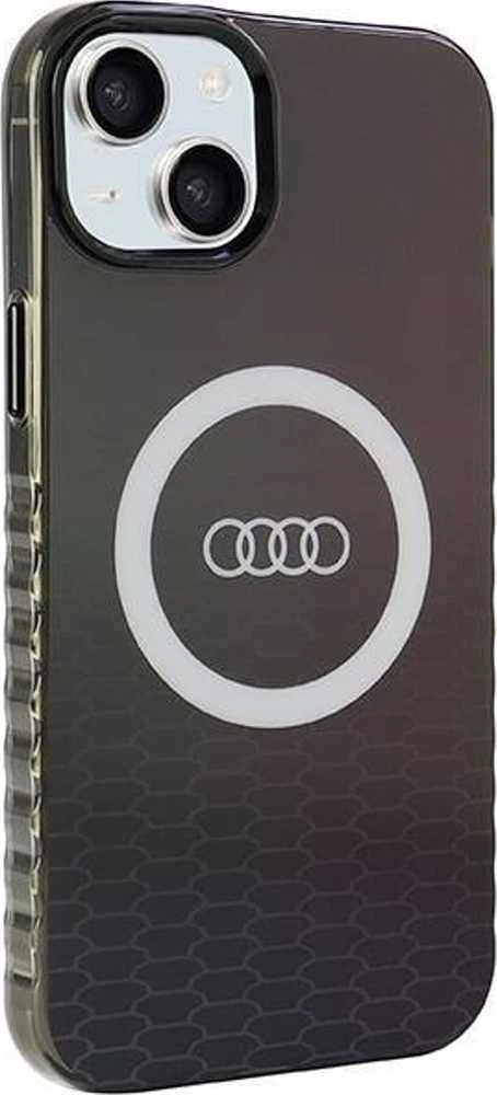 Audi IML Big Logo MagSafe Dėklas Apple iPhone 15 Plus / 14 Plus 6.7″ juodos spalvos hardcase AU-IMLMIP15M-Q5/D2