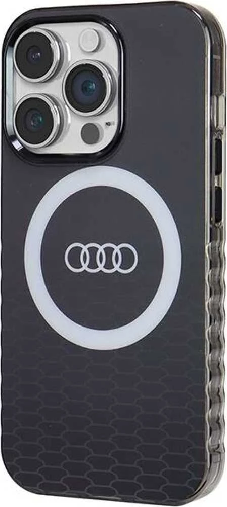 Audi IML Big Logo MagSafe Dėklas Apple iPhone 14 Pro 6.1″ juodos spalvos hardcase AU-IMLMIP14P-Q5/D2-BK