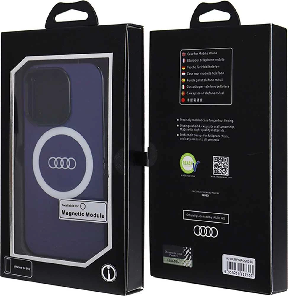 Audi IML Big Logo MagSafe Dėklas Apple iPhone 14 Pro Max 6.7″ mėlynos spalvos hardcase AU-IMLMIP14PM-Q5/D