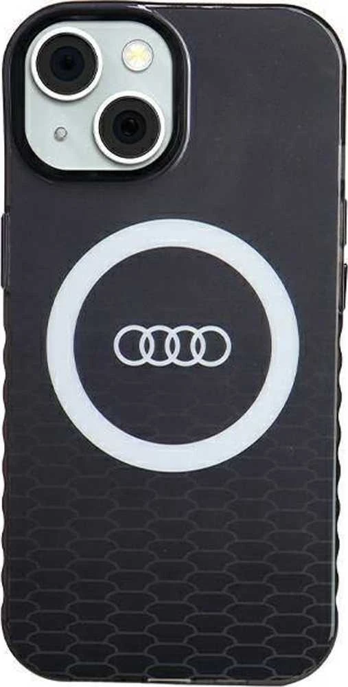 Audi IML Big Logo MagSafe Dėklas Apple iPhone 15 / 14 / 13 6.1″ juodos spalvos hardcase AU-IMLMIP15-Q5/D2-BK