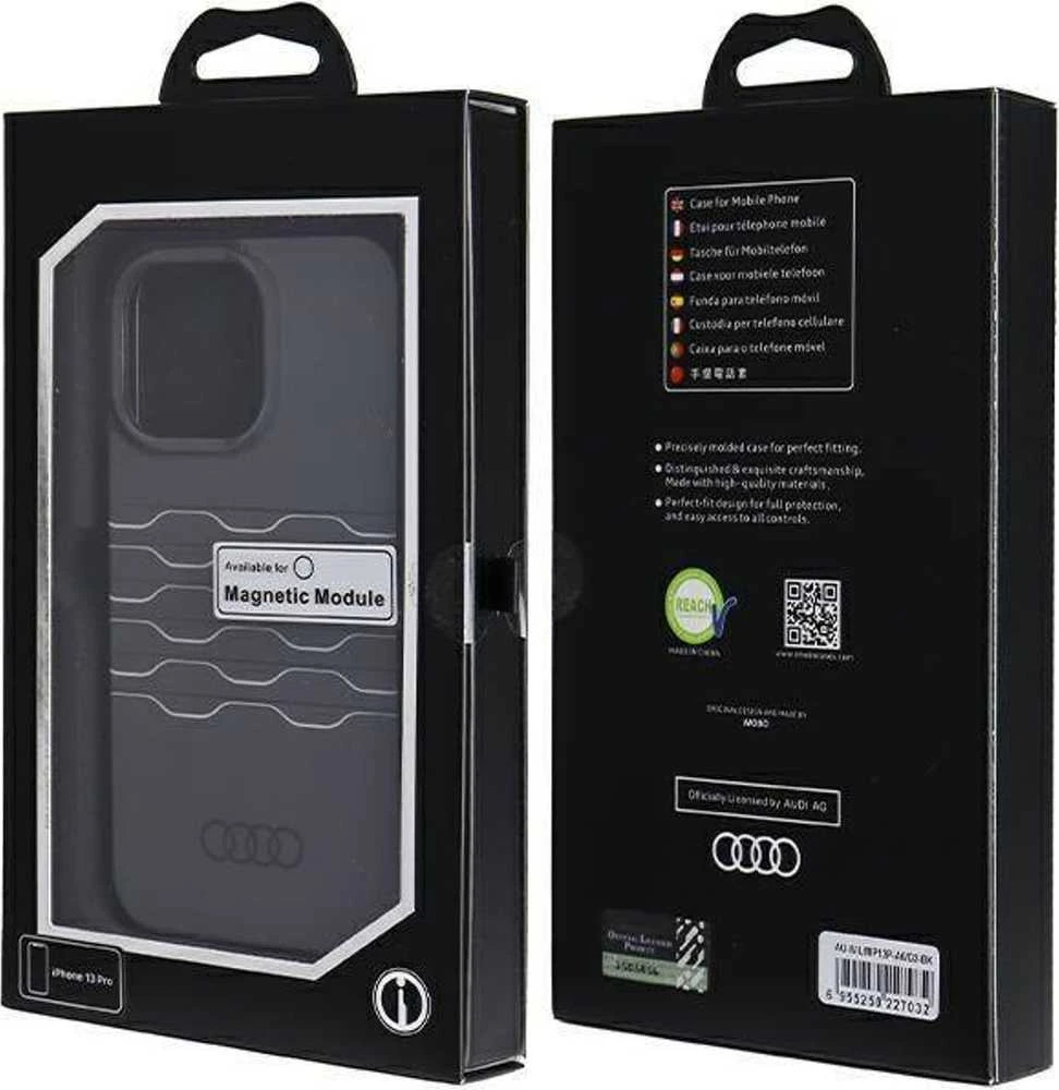 Audi IML MagSafe Dėklas Apple iPhone 13 Pro / 13 6.1″ juodos spalvos hardcase AU-IMLMIP13P-A6/D3-BK