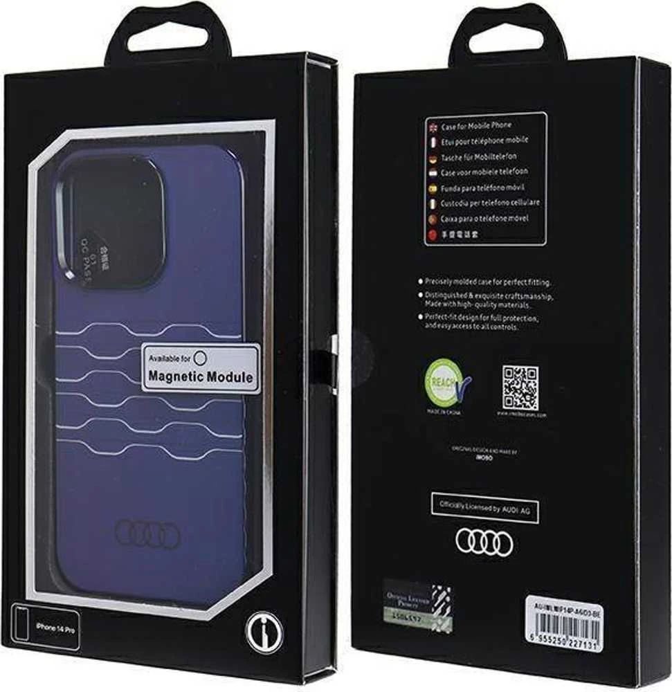 Audi IML MagSafe Dėklas Apple iPhone 14 Pro 6.1″ mėlynos spalvos hardcase AU-IMLMIP14P-A6/D3-BE
