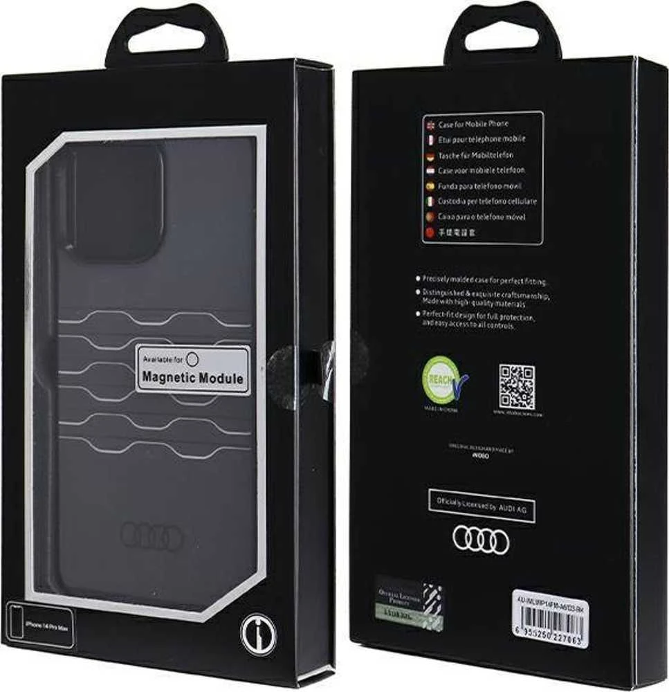 Audi IML MagSafe Dėklas Apple iPhone 14 Pro Max 6.7″ juodos spalvos hardcase AU-IMLMIP14PM-A6/D3-BK