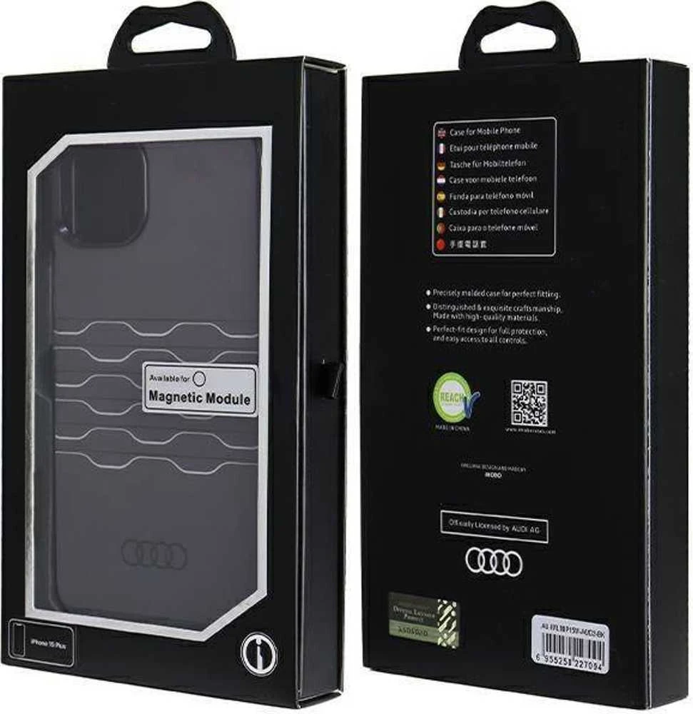 Audi IML MagSafe Dėklas Apple iPhone 15 Plus / 14 Plus 6.7″ juodos spalvos hardcase AU-IMLMIP15M-A6/D3-BK