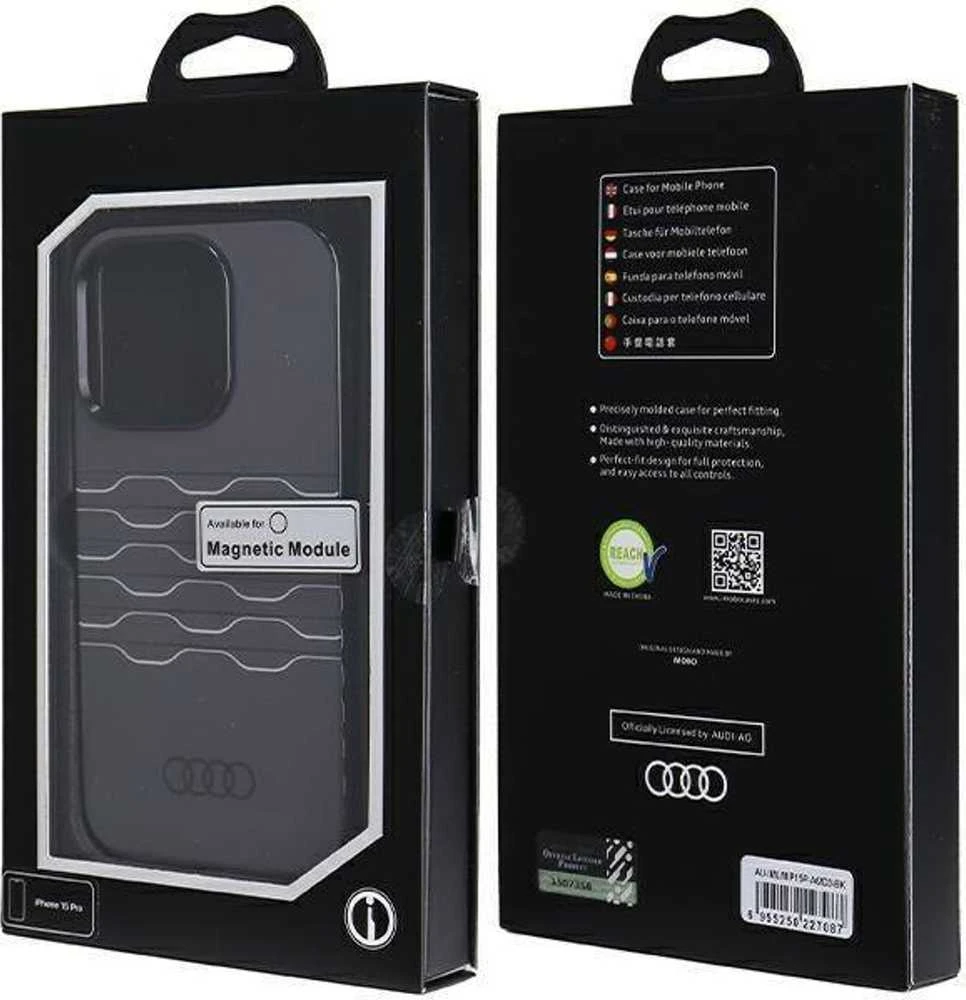 Audi IML MagSafe Dėklas Apple iPhone 15 Pro 6.1″ juodos spalvos hardcase AU-IMLMIP15P-A6/D3-BK