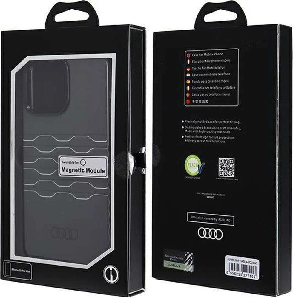 Audi IML MagSafe Dėklas Apple iPhone 15 Pro Max 6.7″ juodos spalvos hardcase AU-IMLMIP15PM-A6/D3-BK