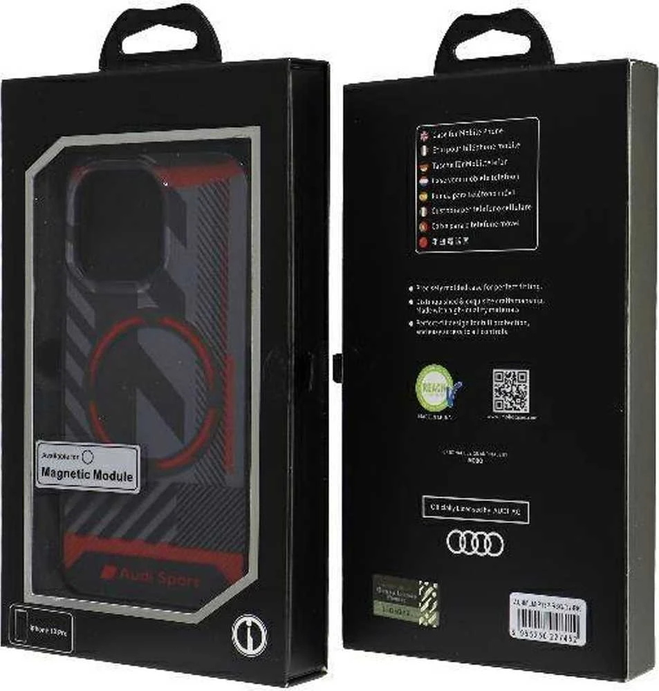 Audi IML Sport MagSafe dėklas Apple iPhone 13 Pro / 13 6.1″ juodos spalvos hardcase AU-IMLMIP13P-RSQ/D2-BK
