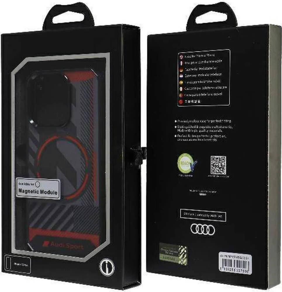 .Audi IML Sport MagSafe dėklas Apple iPhone 15 Pro 6.1″ juodos spalvos hardcase AU-IMLMIP15P-RSQ/D2-BK